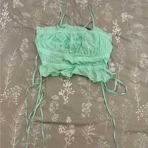 Free People Mint Green Ruffle-Trim Crop Top